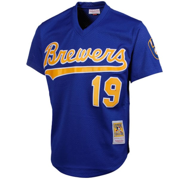 Men's Milwaukee Brewers Robin Yount Mitchell & Ness Royal Cooperstown Mesh Batting Practice Jersey