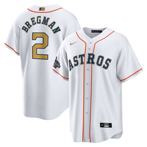 Men's Houston Astros Alex Bregman Nike White/Gold 2023 Gold Collection Replica Player Jersey