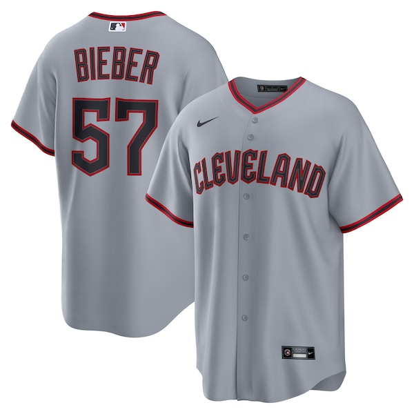 Men's Cleveland Guardians Shane Bieber Nike Gray Road Replica Jersey