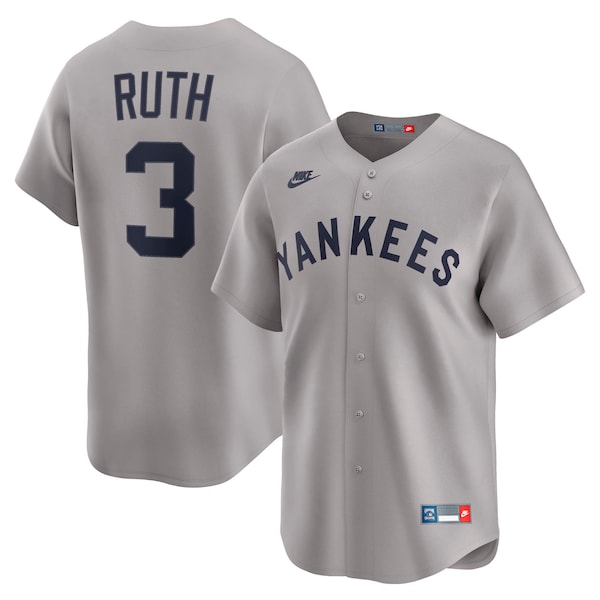Men's New York Yankees Babe Ruth Nike Gray Throwback Cooperstown Collection Limited Jersey