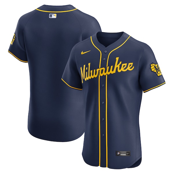 Men's Milwaukee Brewers Nike Navy Alternate Vapor Premier Elite Patch Jersey