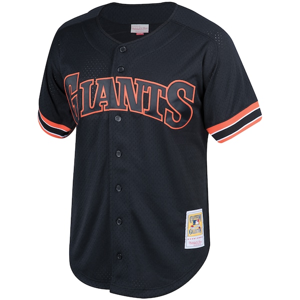 Men's San Francisco Giants Will Clark Mitchell & Ness Black Cooperstown Collection Mesh Batting Practice Button-Up Jersey