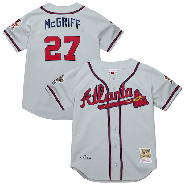 Men's Atlanta Braves Fred McGriff Mitchell & Ness Gray 1995 Throwback Authentic Jersey