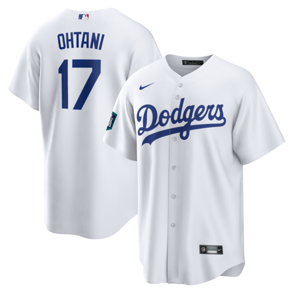 Men's Los Angeles Dodgers Shohei Ohtani Nike White 2024 MLB World Tour Patch Home Replica Jersey
