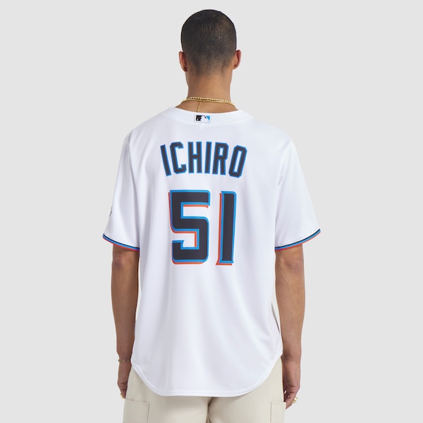 Men's Miami Marlins Ichiro Suzuki Nike White 2025 Baseball Hall of Fame Name & Number Retired Replica Jersey