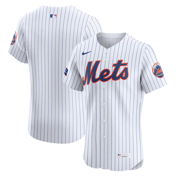 Men's New York Mets Nike White Home Sponsor Patch Elite Jersey