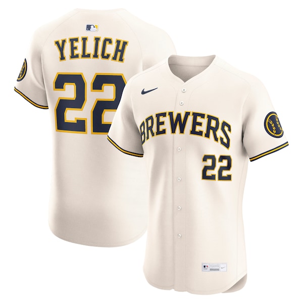 Men's Milwaukee Brewers Christian Yelich Nike Cream Home Elite Player Jersey