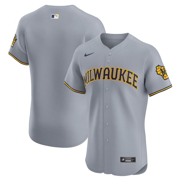 Men's Milwaukee Brewers Nike Gray Road Vapor Premier Elite Patch Jersey