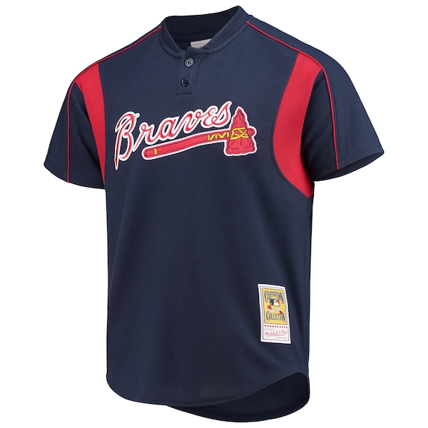 Men's Atlanta Braves Chipper Jones Mitchell & Ness Navy Cooperstown Collection Mesh Batting Practice Button-Up Jersey