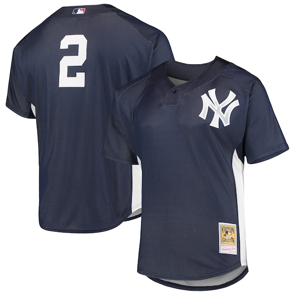 Men's New York Yankees Derek Jeter Mitchell & Ness Navy Cooperstown Collection Mesh Batting Practice Button-Up Jersey