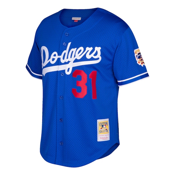 Men's Los Angeles Dodgers Mike Piazza Mitchell & Ness Royal Cooperstown Collection Mesh Batting Practice Button-Up Jersey
