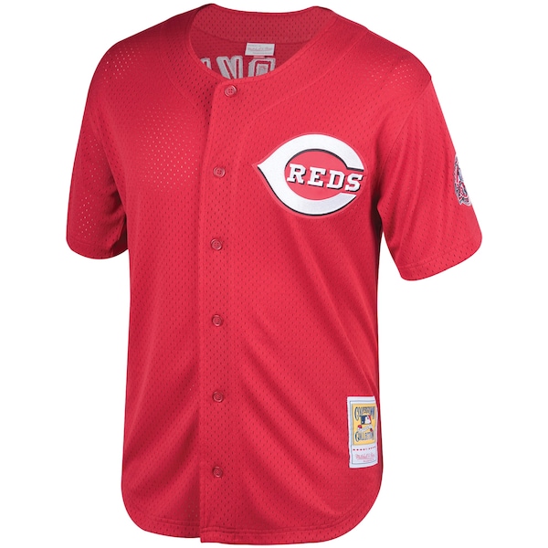 Men's Cincinnati Reds Barry Larkin Mitchell & Ness Red Throwback Cooperstown Mesh Batting Practice Jersey