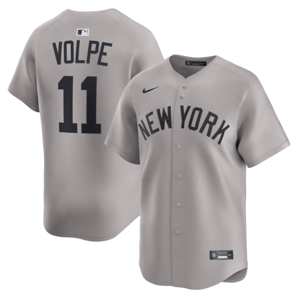 Men's New York Yankees Anthony Volpe Nike Gray Road Limited Player Jersey