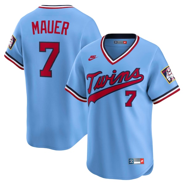 Men's Minnesota Twins Joe Mauer Nike Light Blue Throwback Cooperstown Collection Limited Jersey