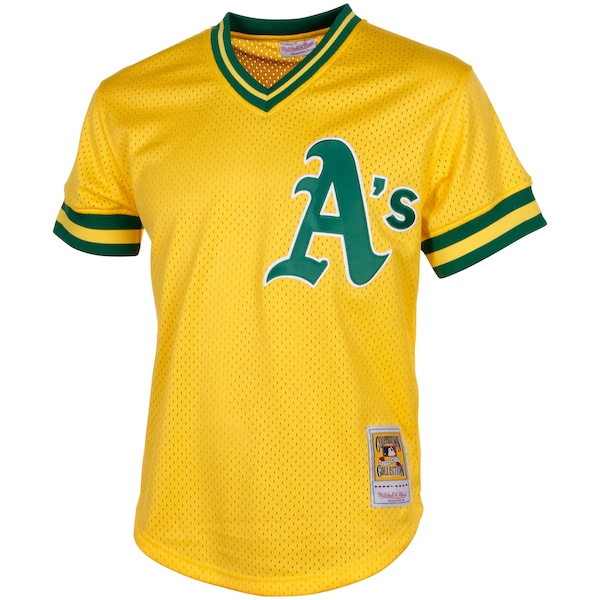Men's Athletics Rickey Henderson Mitchell & Ness Yellow Cooperstown Mesh Batting Practice Jersey