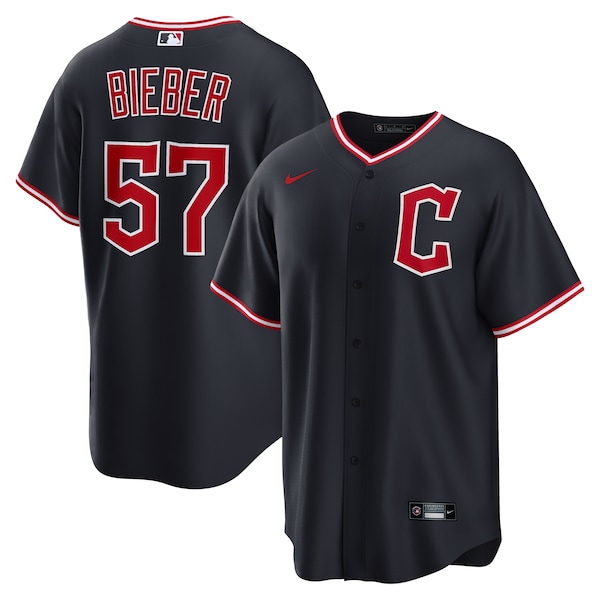 Men's Cleveland Guardians Shane Bieber Nike Navy Alternate Replica Jersey