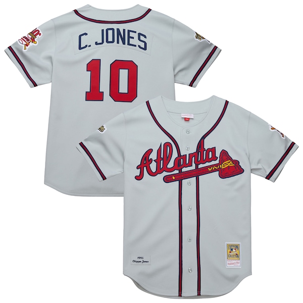 Men's Atlanta Braves Chipper Jones Mitchell & Ness Gray 1995 Throwback Authentic Jersey