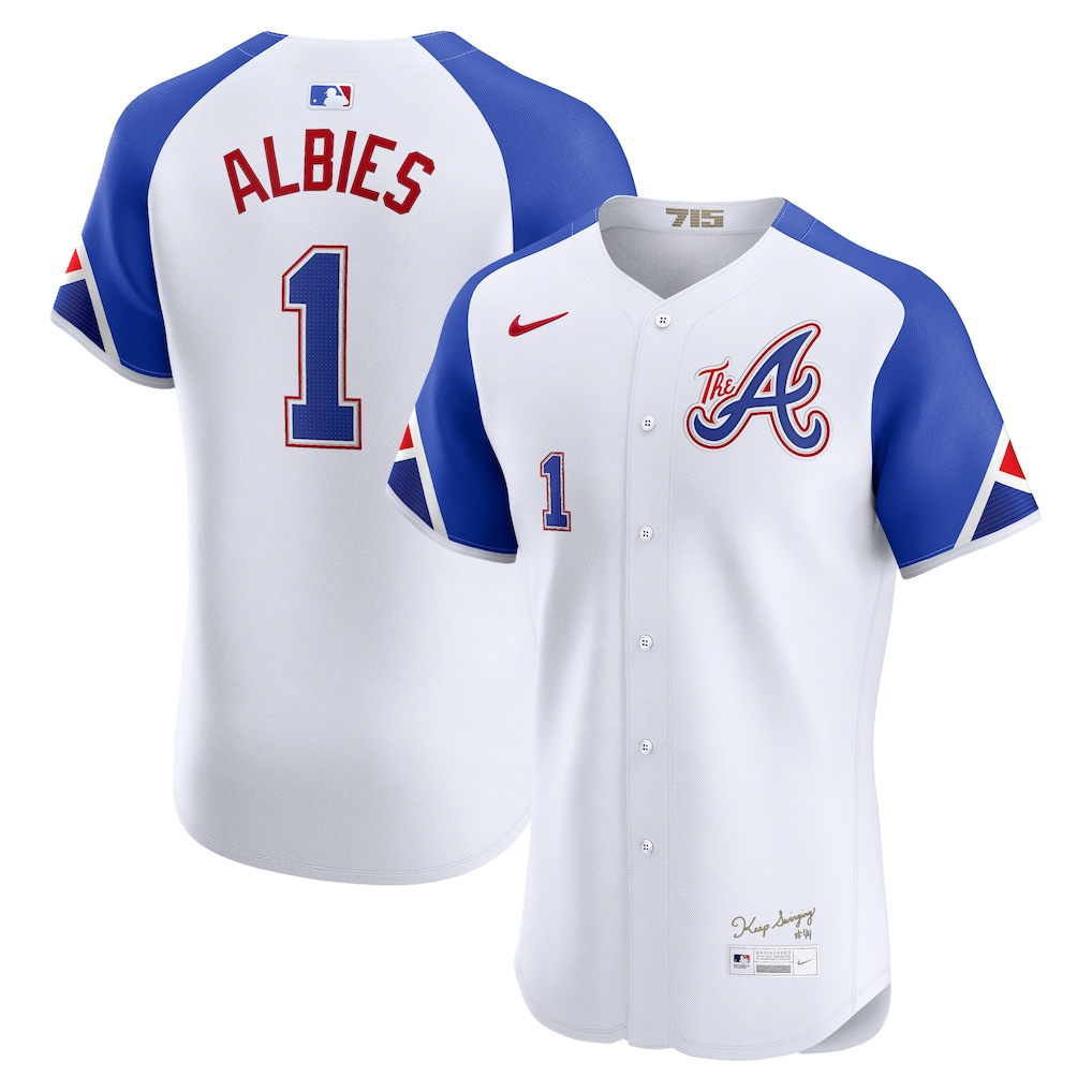 Men's Atlanta Braves Ozzie Albies Nike White City Connect Elite Player Jersey