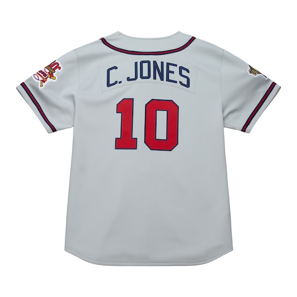 Men's Atlanta Braves Chipper Jones Mitchell & Ness Gray 1995 Throwback Authentic Jersey
