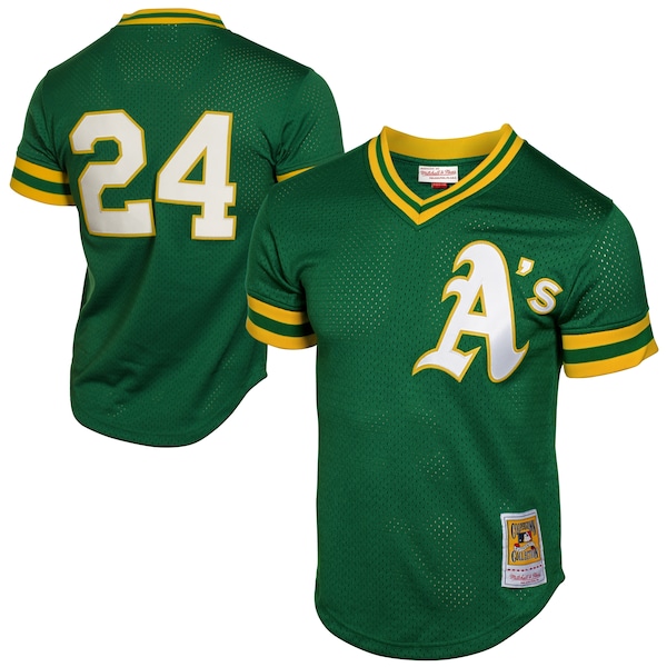 Men's Athletics Rickey Henderson Mitchell & Ness Green 1991 Cooperstown Mesh Batting Practice Jersey