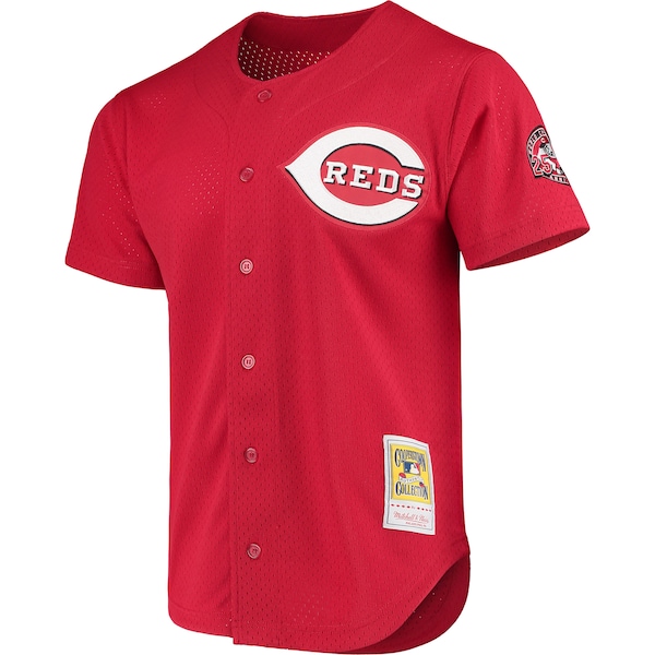 Men's Cincinnati Reds Ken Griffey Jr. Mitchell & Ness Red Cooperstown Collection Mesh Batting Practice Button-Up Jersey