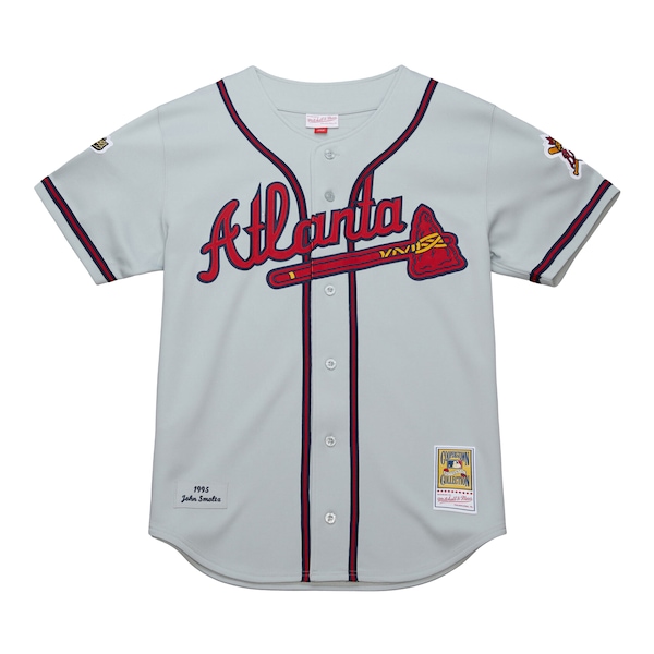 Men's Atlanta Braves John Smoltz Mitchell & Ness Gray 1995 Throwback Authentic Jersey