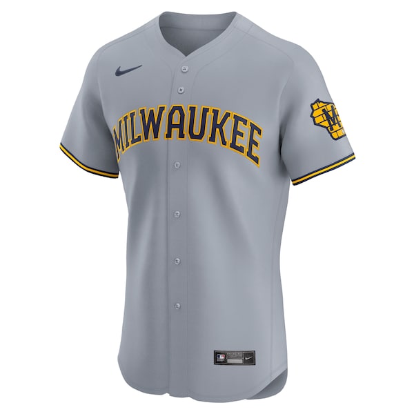 Men's Milwaukee Brewers Nike Gray Road Vapor Premier Elite Patch Jersey