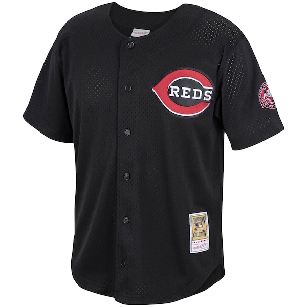 Men's Cincinnati Reds Ken Griffey Jr. Mitchell & Ness Black Cooperstown Collection Mesh Batting Practice Button-Up Jersey
