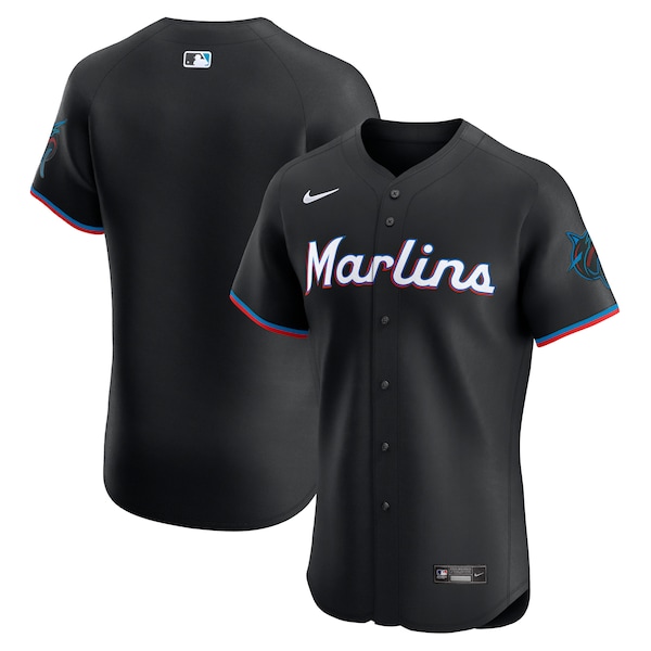 Men's Miami Marlins Nike Black Alternate Vapor Premier Elite Patch Jersey