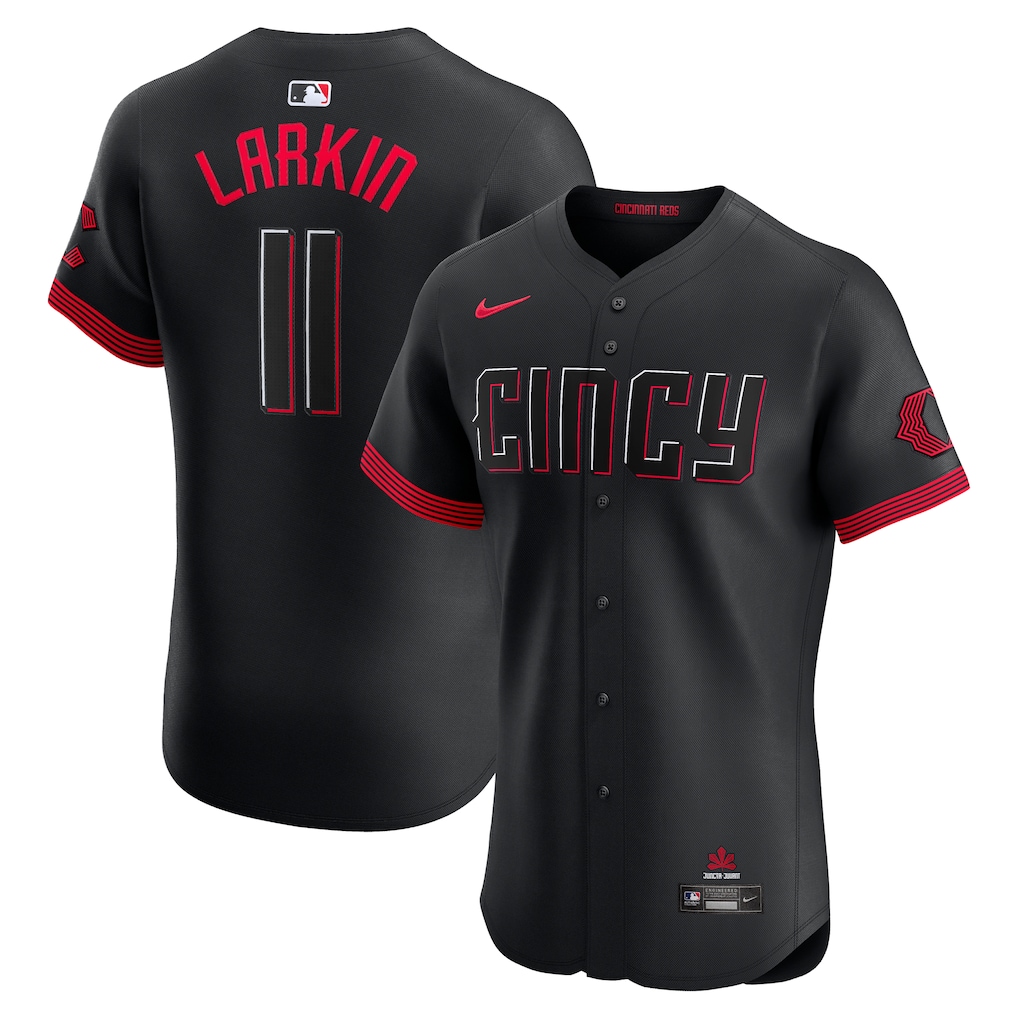 Men's Cincinnati Reds Barry Larkin Nike Black City Connect Elite Jersey