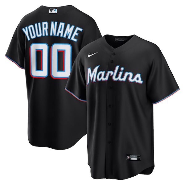 Men's Miami Marlins Nike Black Alternate Custom Replica Jersey