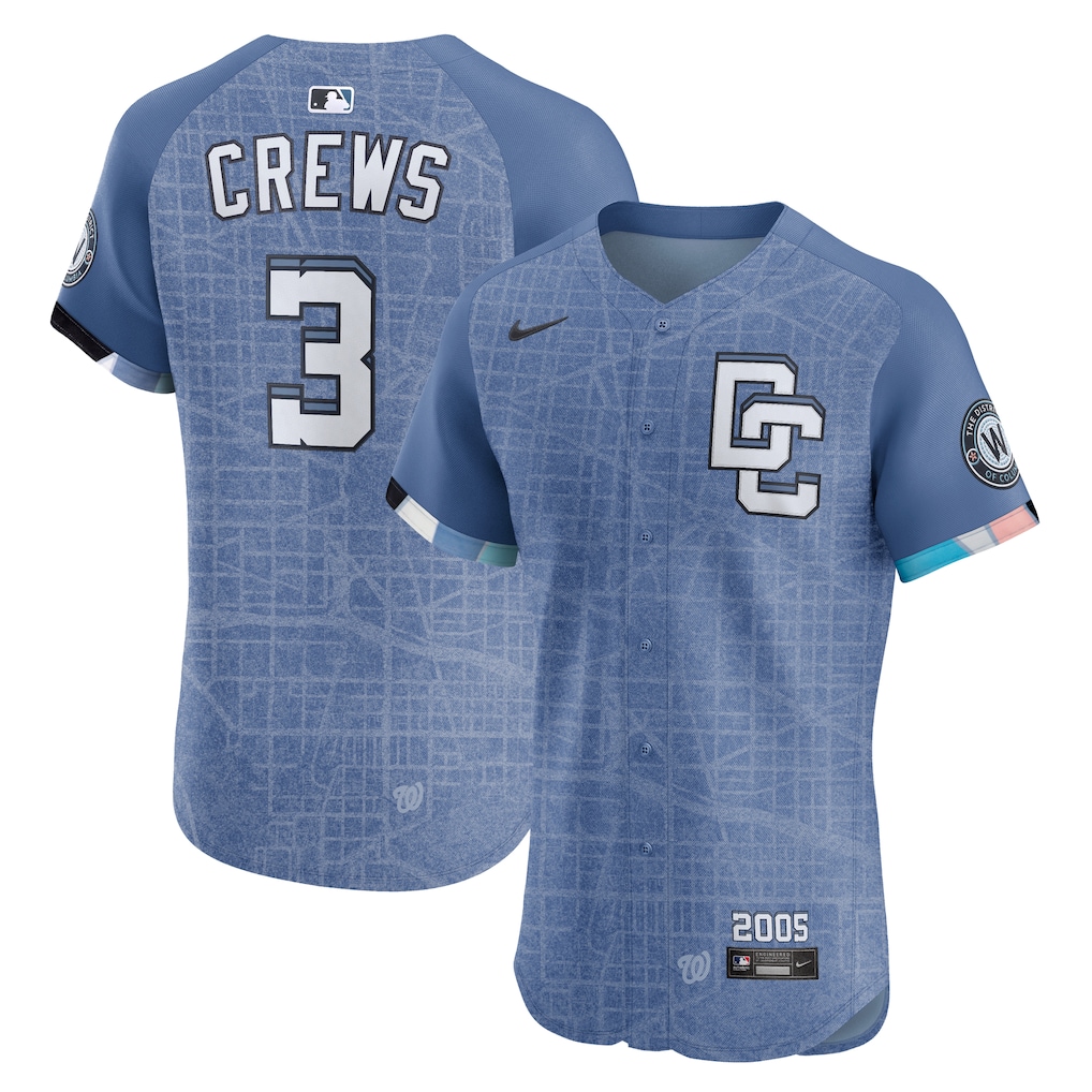 Men's Washington Nationals Dylan Crews Nike Blue 2025 City Connect Elite Player Jersey