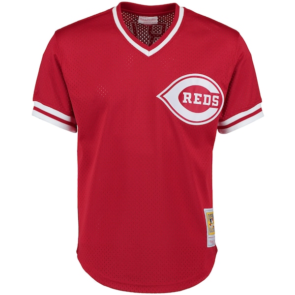 Men's Cincinnati Reds Barry Larkin Mitchell & Ness Red Cooperstown Collection Mesh Batting Practice Button-Up Jersey