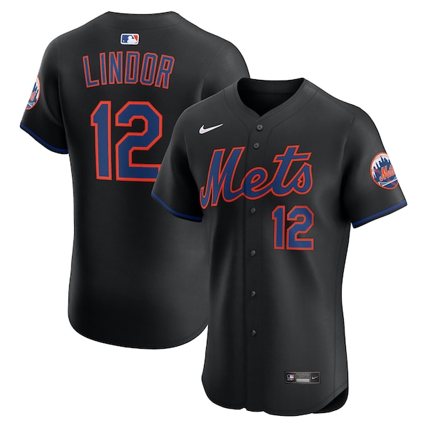Men's New York Mets Francisco Lindor Nike Black Alternate Elite Jersey