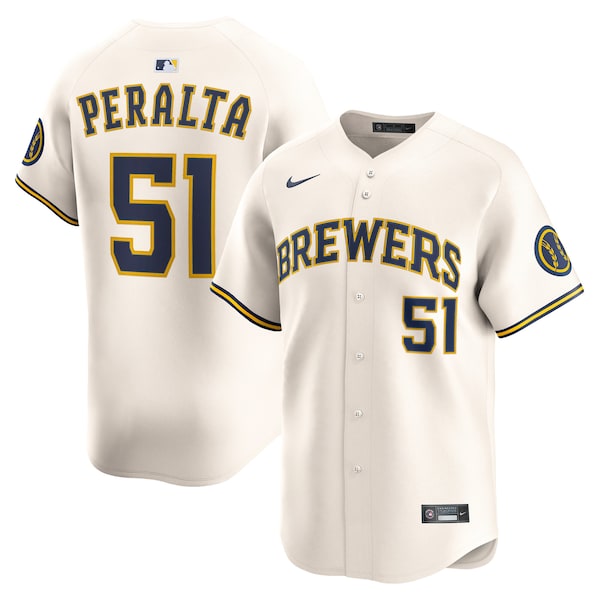 Men's Milwaukee Brewers Freddy Peralta Nike Cream Home Limited Player Jersey