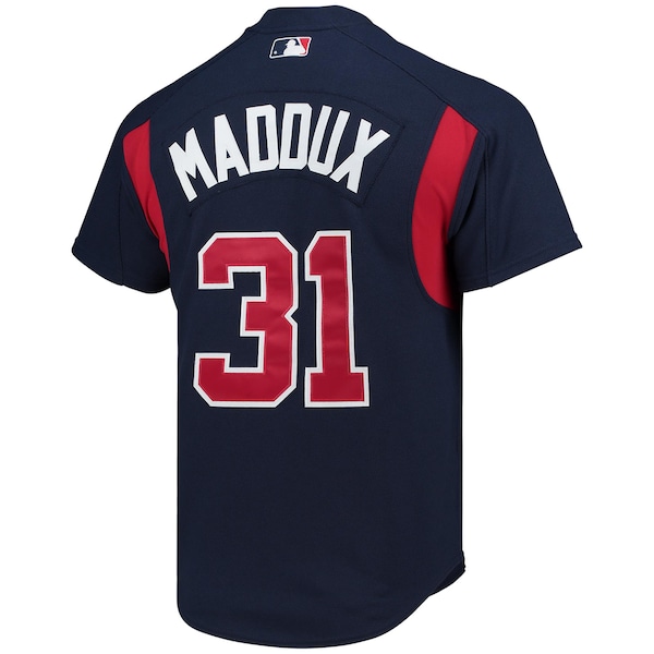 Men's Atlanta Braves Greg Maddux Mitchell & Ness Navy Cooperstown Collection Mesh Batting Practice Button-Up Jersey