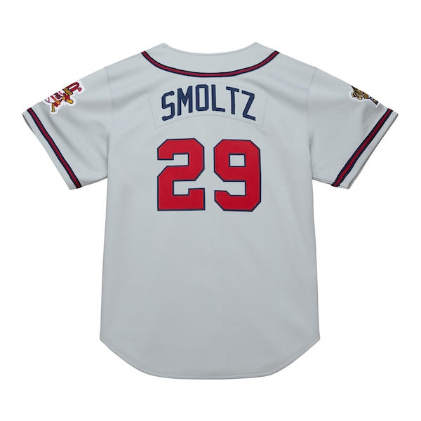 Men's Atlanta Braves John Smoltz Mitchell & Ness Gray 1995 Throwback Authentic Jersey
