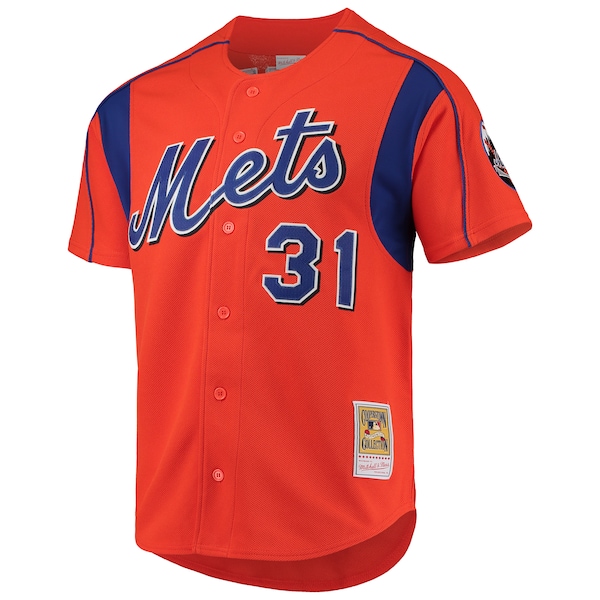 Men's New York Mets Mike Piazza Mitchell & Ness Orange Cooperstown Collection Mesh Batting Practice Button-Up Jersey
